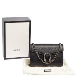 Pre Owned Gucci Black Leather Mini Dionysus Wallet On Chain