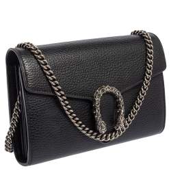Pre Owned Gucci Black Leather Mini Dionysus Wallet On Chain