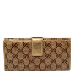 مملوكة مسبقًا Gucci Beige/Gold GG Crystal Canvas and Leather Flap Continental Wallet