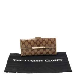مملوكة مسبقًا Gucci Beige/Gold GG Crystal Canvas and Leather Flap Continental Wallet