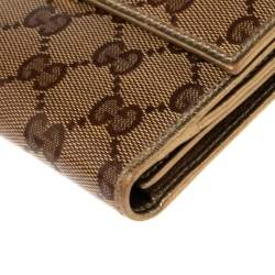 مملوكة مسبقًا Gucci Beige/Gold GG Crystal Canvas and Leather Flap Continental Wallet