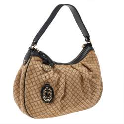 Pre Owned حقيبة هوبو غوتشي سوكي متوسطة جلد وكانفاس ديامنت أسود/ بيج