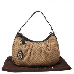 Pre Owned حقيبة هوبو غوتشي سوكي متوسطة جلد وكانفاس ديامنت أسود/ بيج