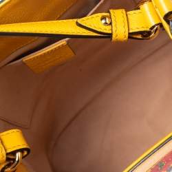 Pre Owned Gucci Yellow Flora GG Supreme and Leather Small Ophidia Bucket Bag