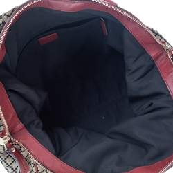 Pre Owned Gucci Beige/Red Diamante Canvas And Leather Sukey Satchel