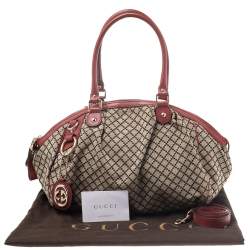 Pre Owned Gucci Beige/Red Diamante Canvas And Leather Sukey Satchel