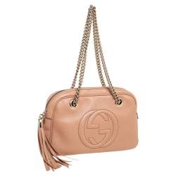 Pre Owned حقيبة كتف غوتشي سلسلة سوهو متوسطةجلد بيج