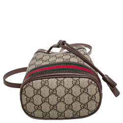Pre Owned Gucci Beige/Ebony GG Supreme Coated Canvas and Leather Mini Ophidia Bucket Bag 