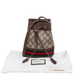 Pre Owned Gucci Beige/Ebony GG Supreme Coated Canvas and Leather Mini Ophidia Bucket Bag 
