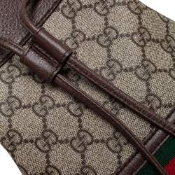 Pre Owned Gucci Beige/Ebony GG Supreme Coated Canvas and Leather Mini Ophidia Bucket Bag 