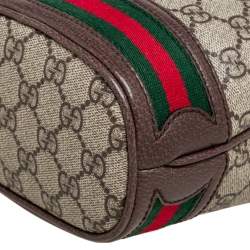Pre Owned Gucci Beige/Ebony GG Supreme Coated Canvas and Leather Mini Ophidia Bucket Bag 