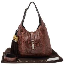 مملوكة مسبقًا حقيبة هوبو غوتشي جاكي متوسطة جلد ثعبان وجلد متعددة الألوان