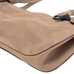 Pre Owned Gucci Beige Suede And Leather Shoulder Bag
