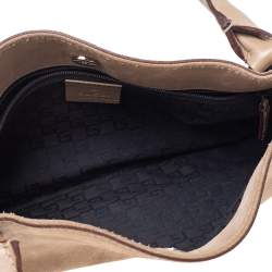 Pre Owned Gucci Beige Suede And Leather Shoulder Bag
