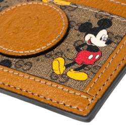 Gucci x Disney Tan GG Supreme and Leather Mickey Mouse Card Holder