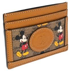 Gucci x Disney Tan GG Supreme and Leather Mickey Mouse Card Holder