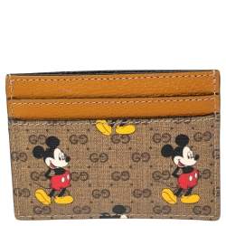 Gucci x Disney Tan GG Supreme and Leather Mickey Mouse Card Holder