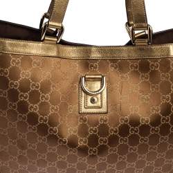 مملوكة مسبقًا Gucci Brown/Metallic Gold GG Satin And Canvas Medium Abbey Tote