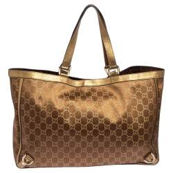 مملوكة مسبقًا Gucci Brown/Metallic Gold GG Satin And Canvas Medium Abbey Tote