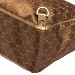 مملوكة مسبقًا Gucci Brown/Metallic Gold GG Satin And Canvas Medium Abbey Tote