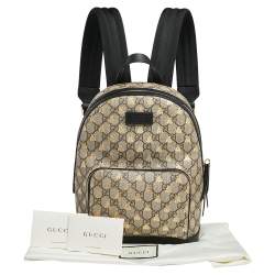 Pre Owned Gucci Black/Beige GG Supreme Coated Canvas And Leather Bees Backpack