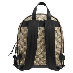 Pre Owned Gucci Black/Beige GG Supreme Coated Canvas And Leather Bees Backpack