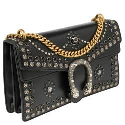 مملوكة مسبقًا Gucci Black Leather Small Dionysus Embellished Shoulder Bag