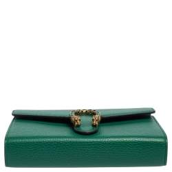 Pre Owned Gucci Green Leather Dionysus Wallet On Chain