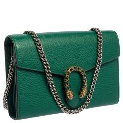 Pre Owned Gucci Green Leather Dionysus Wallet On Chain