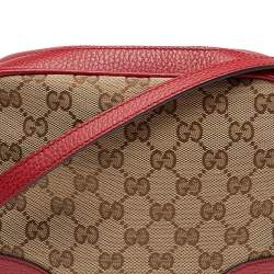 Pre Owned حقيبة كروس غوتشي بري جلد وكانفاس GG  بيج/أحمر