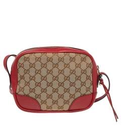 Pre Owned حقيبة كروس غوتشي بري جلد وكانفاس GG  بيج/أحمر