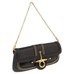 Gucci Black Studded Leather Snaffle Bit Chain Clutch
