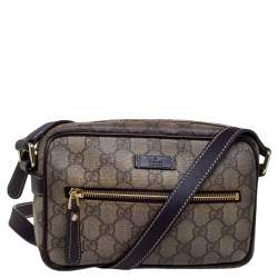 مملوكة مسبقًا حقيبة كاميرا غوتشي حافة جلد وكانفاس جي جي سوبريم بيج/بني سحاب أمامي 