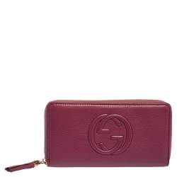 Pre Owned Gucci Pink Leather Soho Zip Around Wallet
