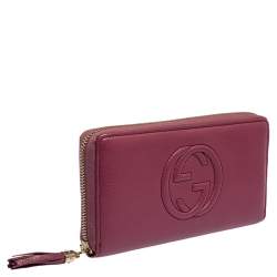 Pre Owned Gucci Pink Leather Soho Zip Around Wallet