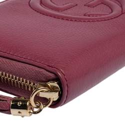 Pre Owned Gucci Pink Leather Soho Zip Around Wallet