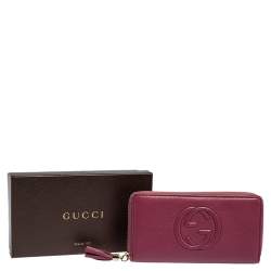 Pre Owned Gucci Pink Leather Soho Zip Around Wallet