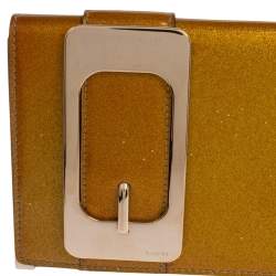 Pre Owned Gucci Metallic Yellow Patent Leather Romy Continental Wallet