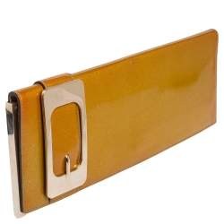 Pre Owned Gucci Metallic Yellow Patent Leather Romy Continental Wallet