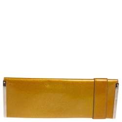 Pre Owned Gucci Metallic Yellow Patent Leather Romy Continental Wallet