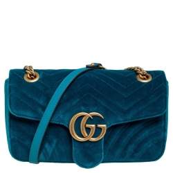 Pre Owned حقيبة كتف غوتشي جي جي مارمونت قطيفة مبطنة خضراء  صغيرة 