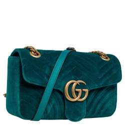 Pre Owned حقيبة كتف غوتشي جي جي مارمونت قطيفة مبطنة خضراء  صغيرة 