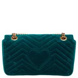 Pre Owned حقيبة كتف غوتشي جي جي مارمونت قطيفة مبطنة خضراء  صغيرة 