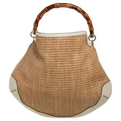 Pre Owned حقيبة هوبو غوتشي بيغي بامبو جلد ورافية بيج/كريمي