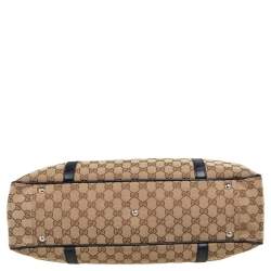 Pre Owned Gucci Black/Beige GG Canvas and Leather GG Twin Tote