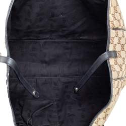 Pre Owned Gucci Black/Beige GG Canvas and Leather GG Twin Tote