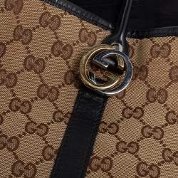 Pre Owned Gucci Black/Beige GG Canvas and Leather GG Twin Tote