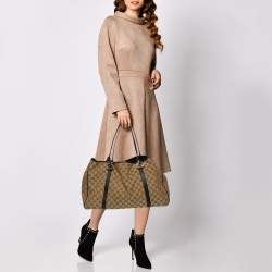 Pre Owned Gucci Black/Beige GG Canvas and Leather GG Twin Tote