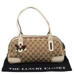 Gucci Beige/Off White GG Canvas and Leather Princy Boston Bag