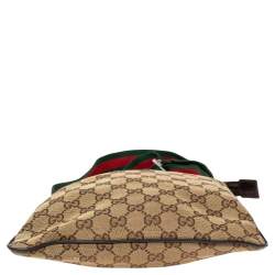 Pre Owned Gucci Beige/Brown GG Canvas And Leather Small Flat Web Messenger Bag